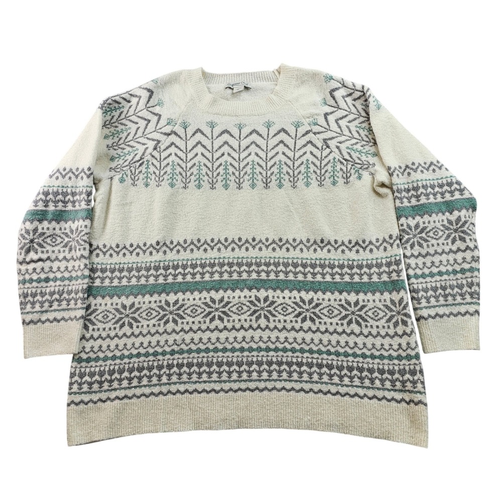 Coldwater Creek Sweater Womens PL Colorful Fair Isle Knitted Stretch Long Sleeve